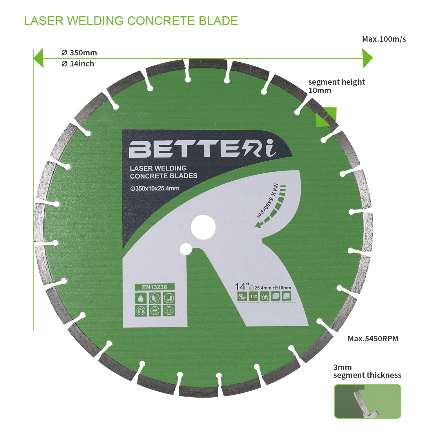 Betteri tools 350mm Laser Welded Concrete Blade